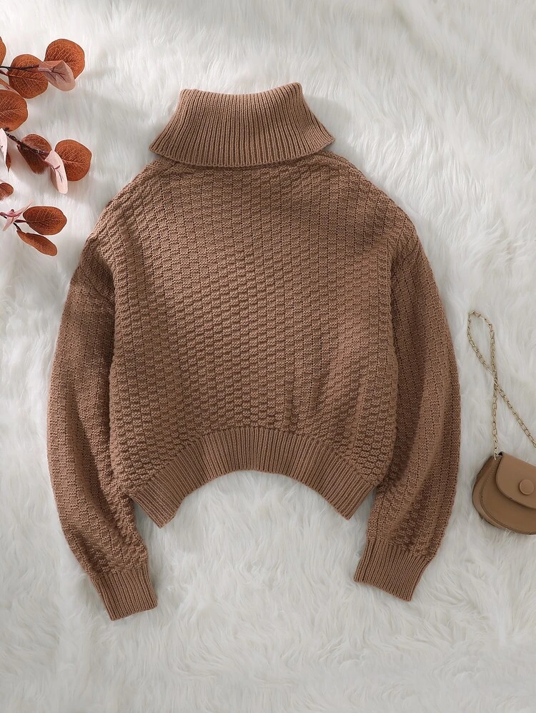 Tween Girl Cable Knit Turtleneck Sweater