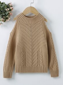 Toddler Girl Cold Shoulder Jumper - Camel - View 1