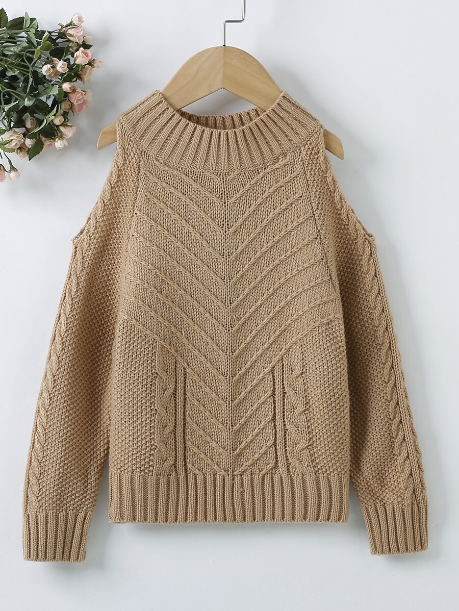 Toddler Girl Cold Shoulder Jumper - Camel - View 1