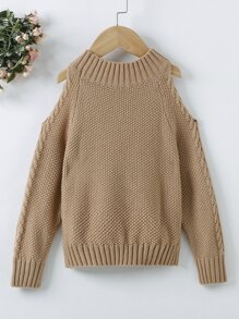 Toddler Girl Cold Shoulder Jumper - Camel - View 2