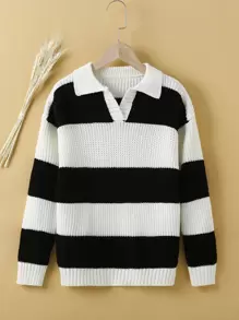 Girls Two Tone Jumper - Black and White - View 1