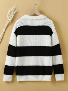 Girls Two Tone Jumper - Black and White - View 2
