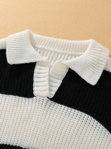 Girls Two Tone Jumper - Black and White - View 3