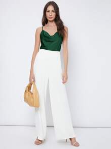 BizChic 女士无袖缎面吊带背心，浪漫优雅纯色休闲商务通勤装，适合办公室、日常、秋季 - 墨綠色 - 查看 4