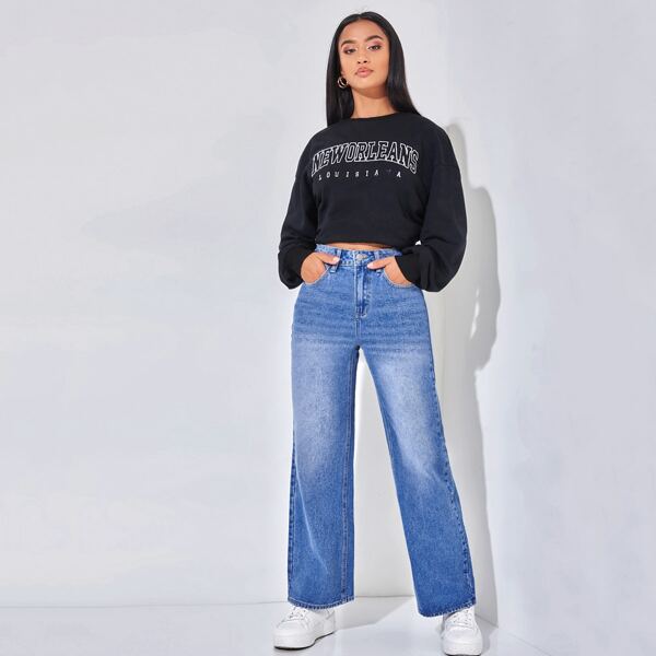 

High Waist Wide Leg Jeans, Medium wash