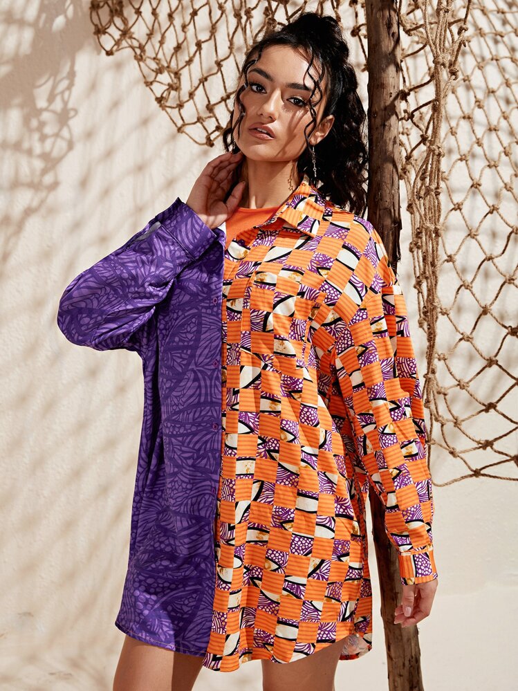 SHEIN VCAY เสื้อผู้หญิง ไหล่ตก งานปักผ้า ลายบล็อกสี - มัลติคัลเลอร์ - ดู 5