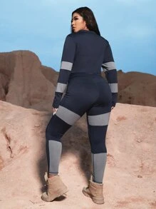 SHEIN Yoga Futuristic Conjunto deportivo de color combinado cremallera media con puntada - Multicolor - Ver 2