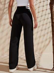 SHEIN Pantalones rectos de cintura doblada - Negro - Ver 2