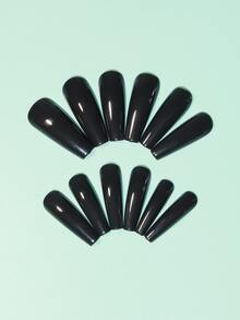 24pcs Long Coffin Fake Nail & 1pc Nail File & 1sheet Tape & 1pc Stick - Black - View 4