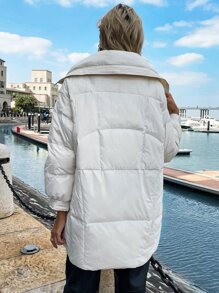 SHEIN LUNE 落肩袖前拉鏈羽絨服 - 米色 - 查看 2