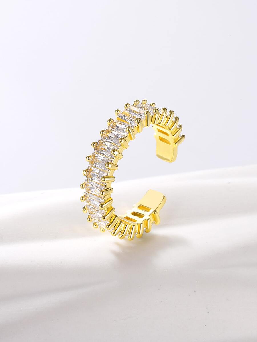 1pc Rhinestone Cuff Ring, Stainless Steel Jewelry - Yellow Gold - View 1