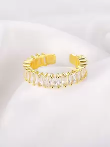 1pc Rhinestone Cuff Ring, Stainless Steel Jewelry - Yellow Gold - View 2