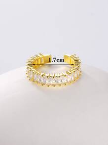 1pc Rhinestone Cuff Ring, Stainless Steel Jewelry - Yellow Gold - View 3