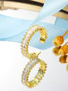 1pc Rhinestone Cuff Ring, Stainless Steel Jewelry - Yellow Gold - View 6