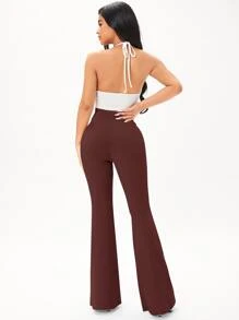 SHEIN SXY Solid Rib Knit Flare Leg Pants