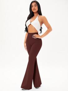SHEIN SXY Solid Rib Knit Flare Leg Pants