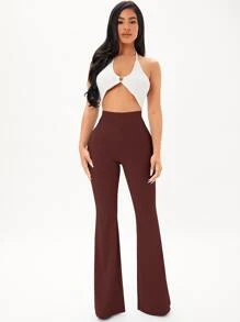 SHEIN SXY Solid Rib Knit Flare Leg Pants