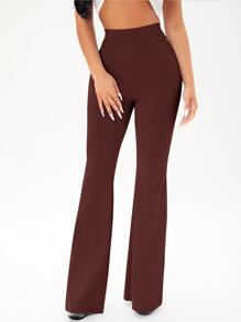 SHEIN SXY Solid Rib Knit Flare Leg Pants
