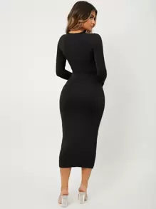 Radiana Solid Slim Fit Crop Top & High Waist Pencil Skirt - Black - View 2