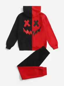 SHEIN Boys Two Tone Expression Print Hoodie & Joggers - Multicolor - View 1