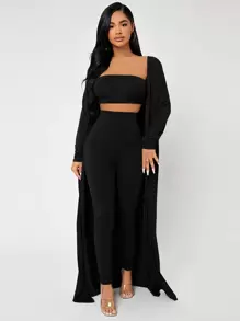 SHEIN SXY Bộ đồ hai mảnh nữ màu trơn Giải trí - màu đen - Xem 1