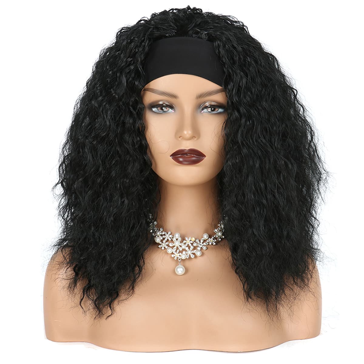 Натуральный длинный вьющийся синтетический парик с кружевом с повязкой на голову