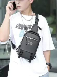 男士字母貼布腰包 - 灰色 - 查看 1