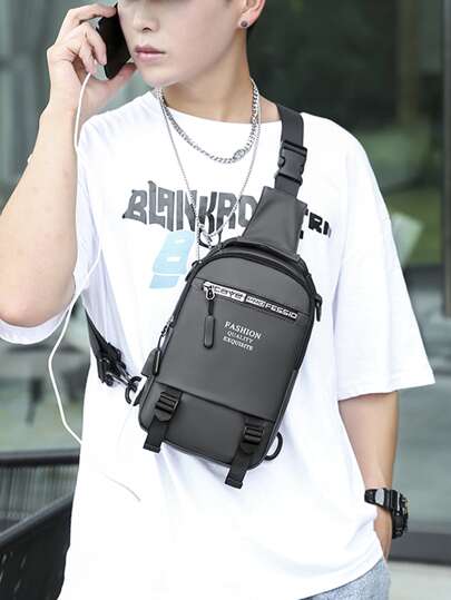 Men Letter Patch Fanny Pack