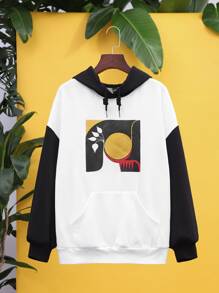 Stevenvan Drop Shoulder Colourblock Graphic Print Hoodie - White - View 1