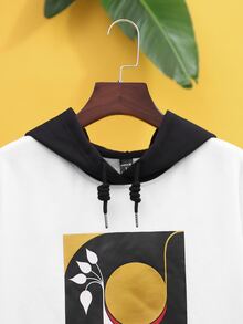 Stevenvan Drop Shoulder Colourblock Graphic Print Hoodie - White - View 4