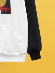 Stevenvan Drop Shoulder Colourblock Graphic Print Hoodie - White - View 5