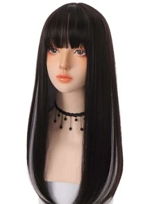 蕾絲前雙色長款直筒帶劉海人造假髮 - 彩色 - 查看 1