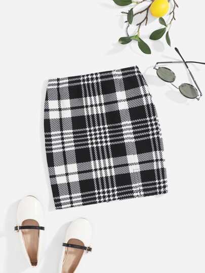 SHEIN Toddler Girls Plaid Print Skirt