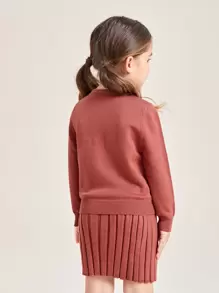 SHEIN Toddler Girls Solid Jumper & Ribbed Knit Skirt - Rust Brown - View 2