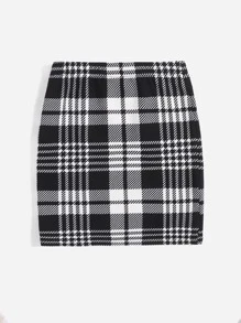 SHEIN 小女童格紋印花半身裙