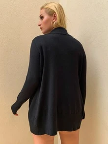 AAmilife 大码纯色休闲设计开衫 - 黑色 - 查看 2