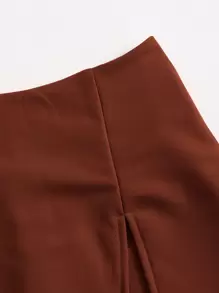 SHEIN EZwear Plus Split Hem Skort - Rust Brown - View 3