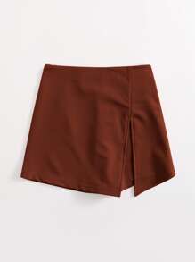 SHEIN EZwear Plus Split Hem Skort - Rust Brown - View 4