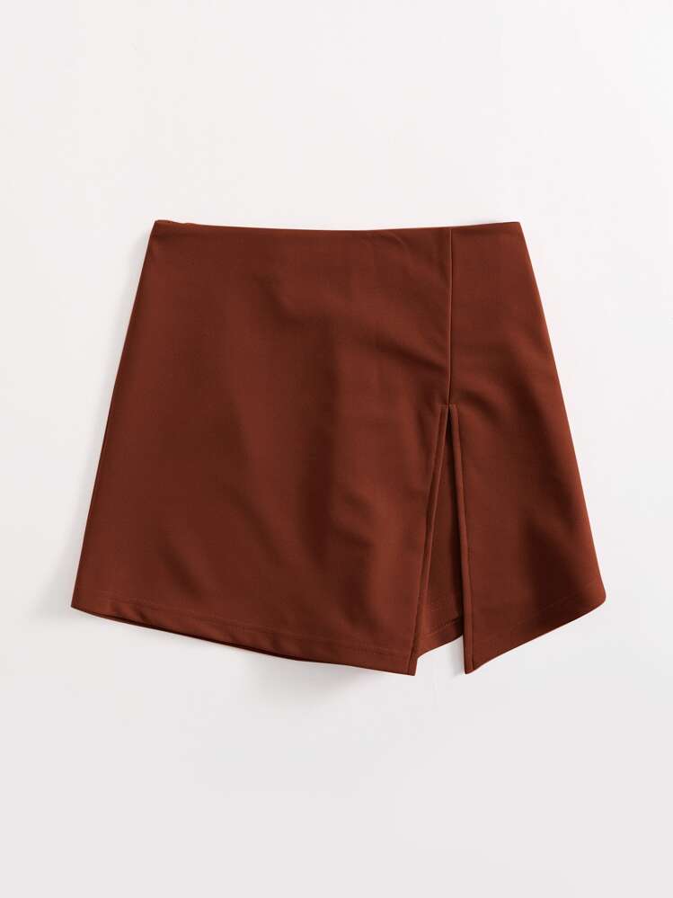 SHEIN EZwear Plus Split Hem Skort - Rust Brown - View 4