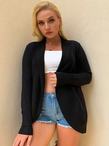 AAmilife 大码纯色休闲设计开衫 - 黑色 - 查看 4