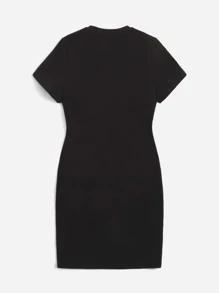 Vestido de punto de color liso con cuello redondo para niñas adolescentes en verano - Negro - Ver 2