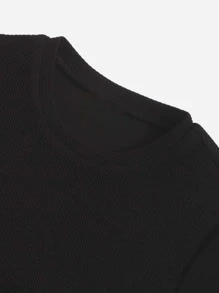 Vestido de punto de color liso con cuello redondo para niñas adolescentes en verano - Negro - Ver 3