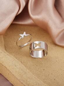 2pcs Butterfly Decor Ring - Silver - View 2