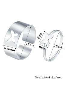 2pcs Butterfly Decor Ring - Silver - View 3