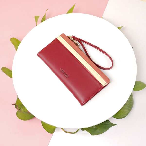 

Colorblock Letter Detail Long Wallet, Red