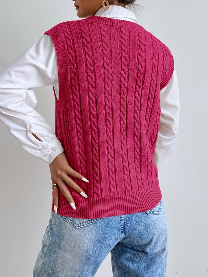 SHEIN Essnce Cable Knit Sweater Vest Without Blouse | SHEIN