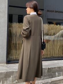 DAZY 誇大領口雙排釦側打結不帶T恤連衣裙