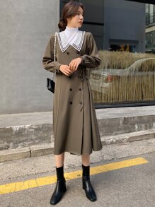 DAZY 誇大領口雙排釦側打結不帶T恤連衣裙