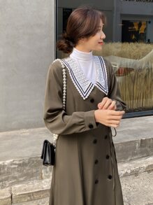 DAZY 誇大領口雙排釦側打結不帶T恤連衣裙