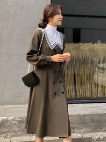 DAZY 誇大領口雙排釦側打結不帶T恤連衣裙